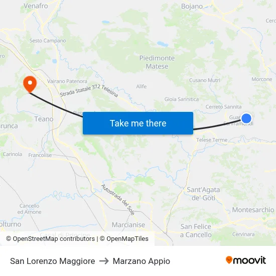 San Lorenzo Maggiore to Marzano Appio map