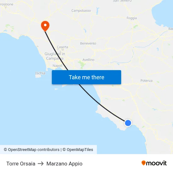 Torre Orsaia to Marzano Appio map