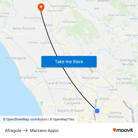 Afragola to Marzano Appio map
