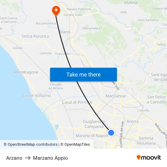 Arzano to Marzano Appio map
