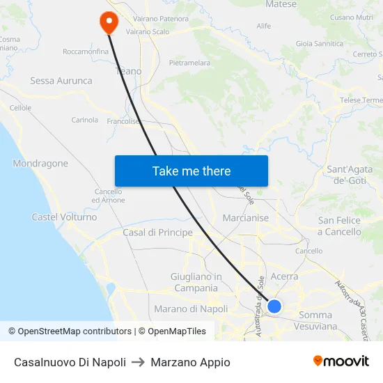 Casalnuovo di Napoli to Marzano Appio map