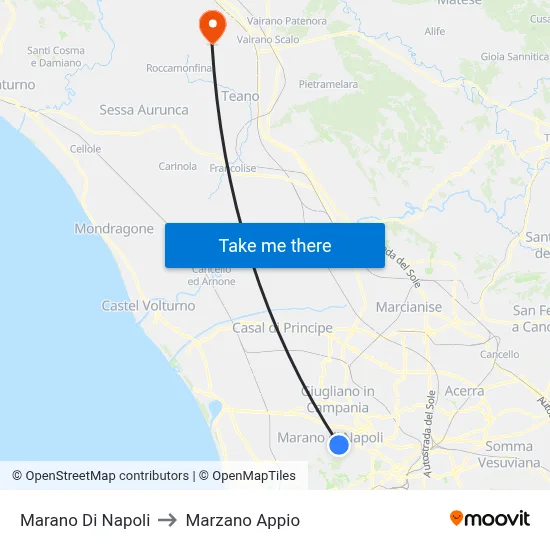 Marano di Napoli to Marzano Appio map