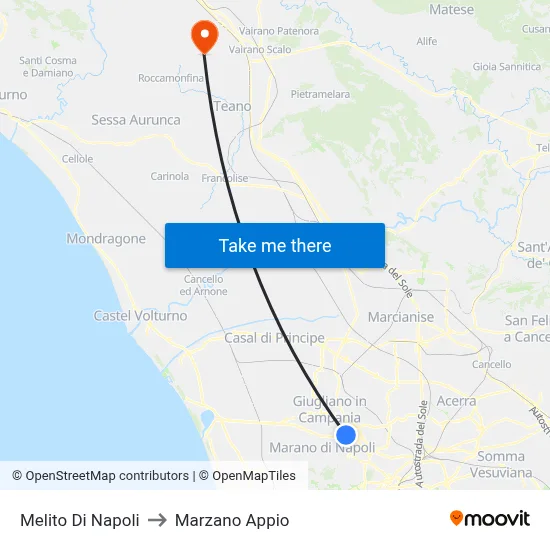 Melito Di Napoli to Marzano Appio map
