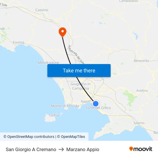 San Giorgio A Cremano to Marzano Appio map