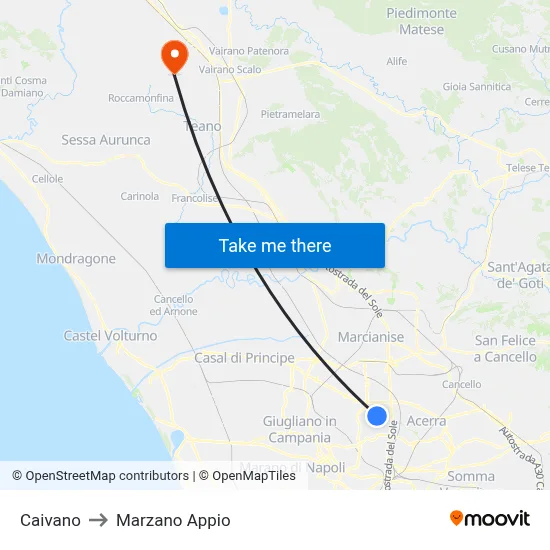 Caivano to Marzano Appio map