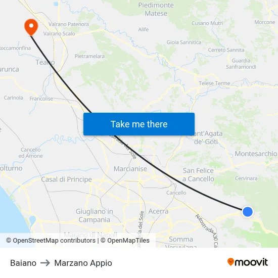 Baiano to Marzano Appio map