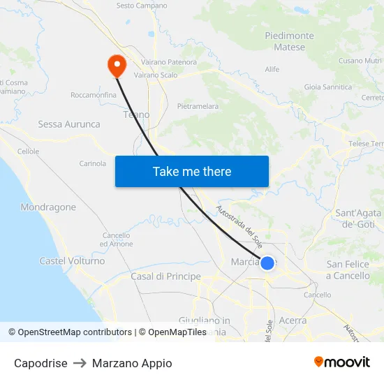 Capodrise to Marzano Appio map