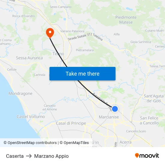 Caserta to Marzano Appio map
