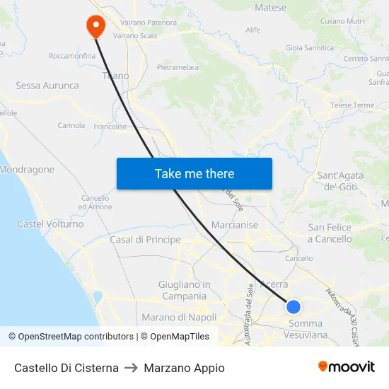 Castello Di Cisterna to Marzano Appio map