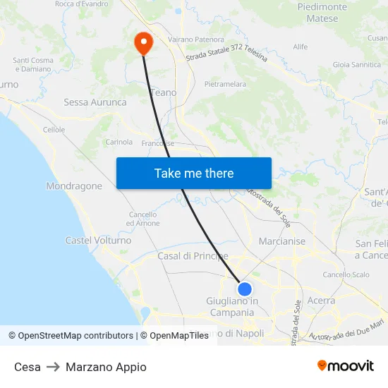 Cesa to Marzano Appio map