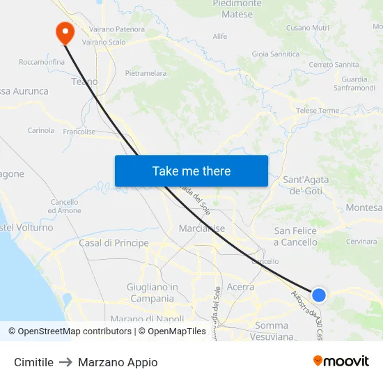 Cimitile to Marzano Appio map