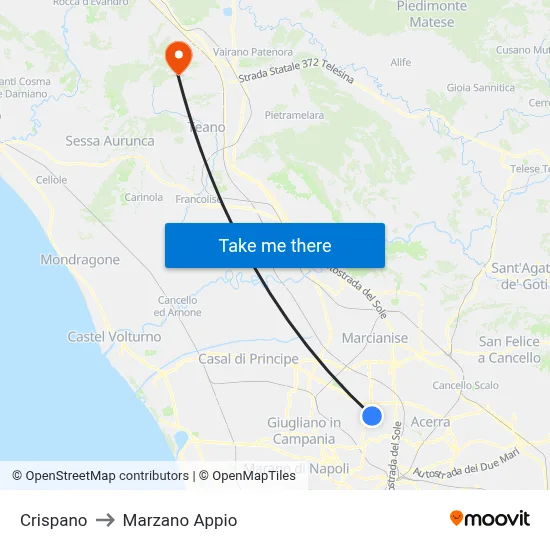 Crispano to Marzano Appio map