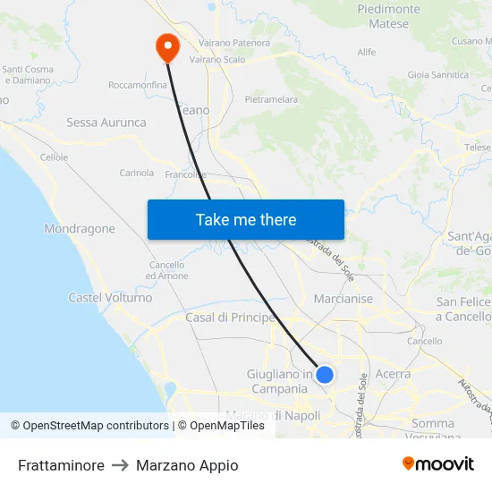 Frattaminore to Marzano Appio map