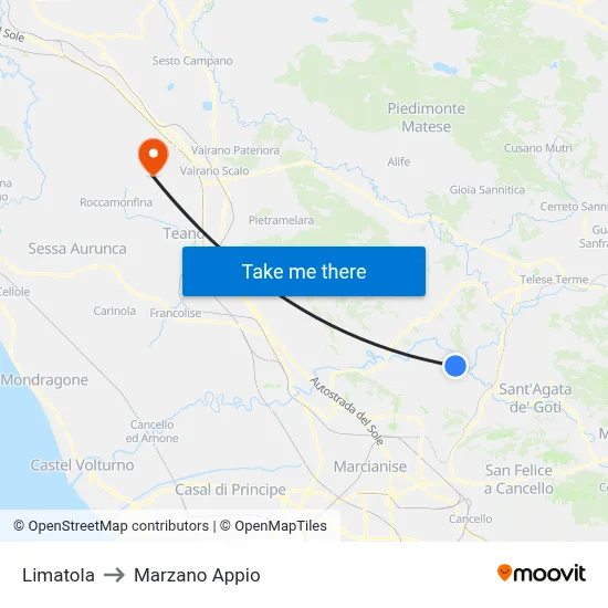 Limatola to Marzano Appio map