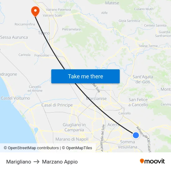 Marigliano to Marzano Appio map