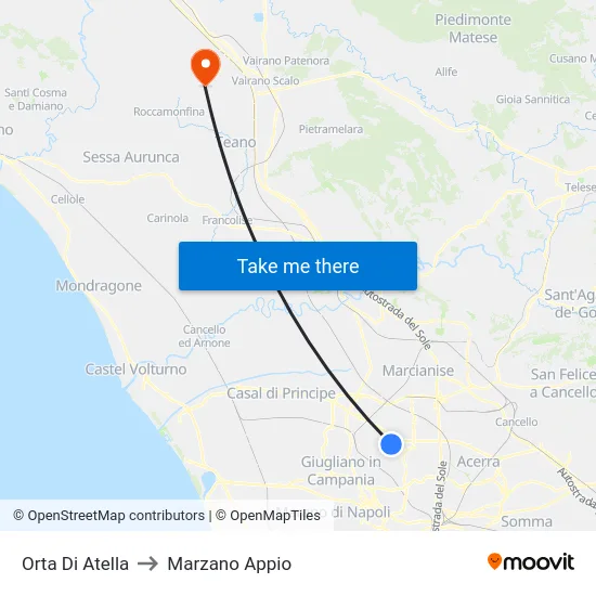 Orta Di Atella to Marzano Appio map