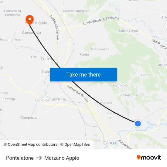 Pontelatone to Marzano Appio map