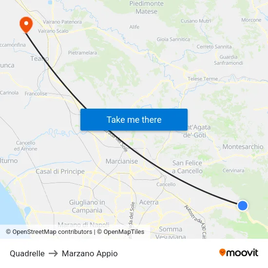 Quadrelle to Marzano Appio map