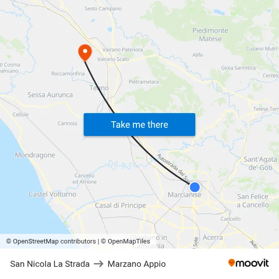San Nicola La Strada to Marzano Appio map