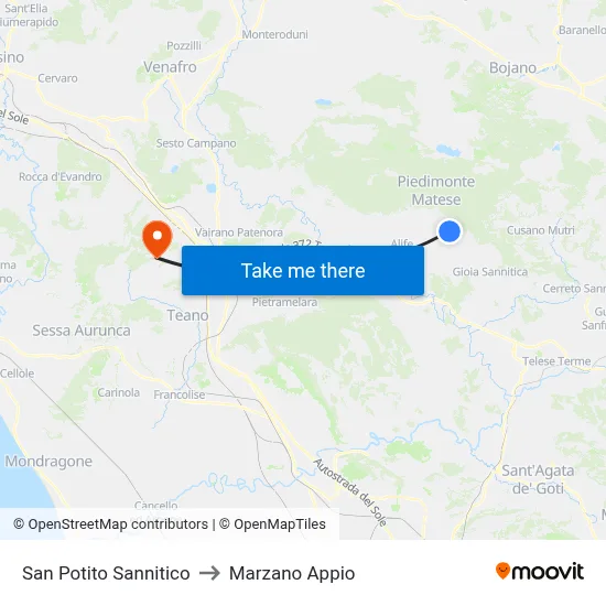 San Potito Sannitico to Marzano Appio map