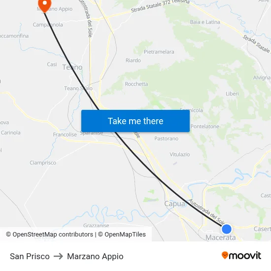 San Prisco to Marzano Appio map