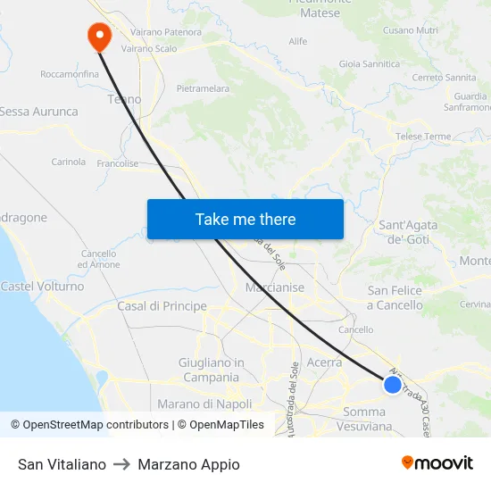 San Vitaliano to Marzano Appio map