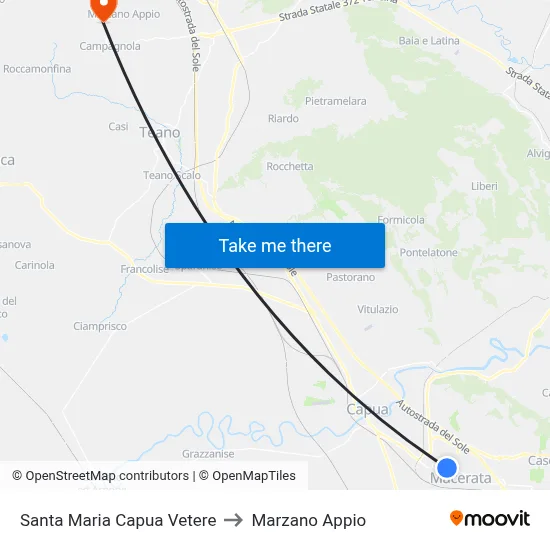 Santa Maria Capua Vetere to Marzano Appio map