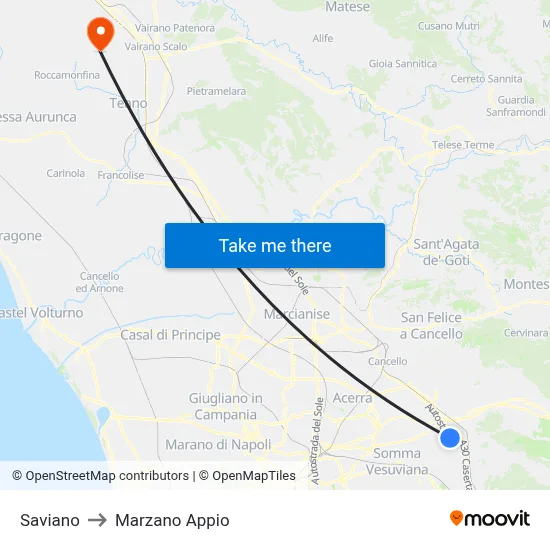 Saviano to Marzano Appio map