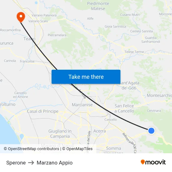 Sperone to Marzano Appio map