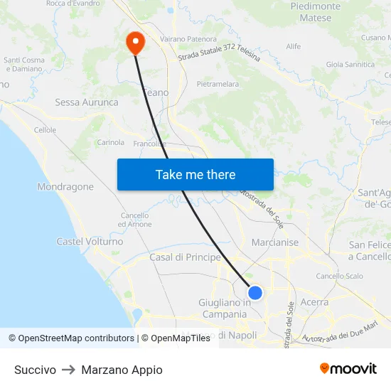 Succivo to Marzano Appio map