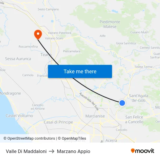 Valle Di Maddaloni to Marzano Appio map