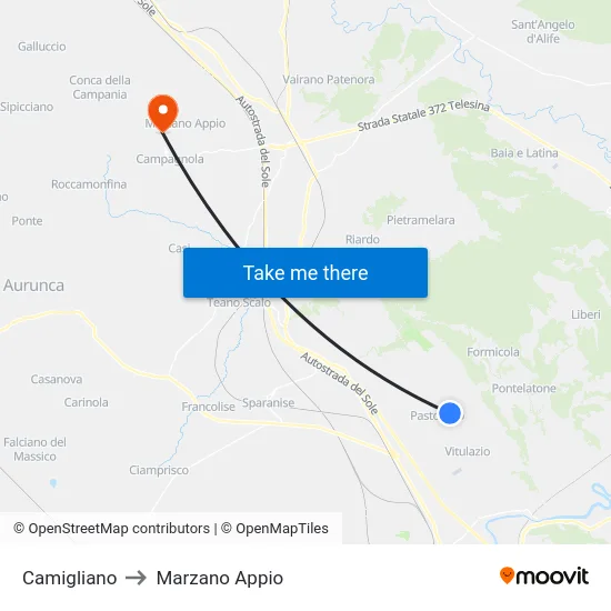 Camigliano to Marzano Appio map