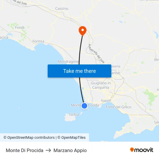 Monte Di Procida to Marzano Appio map