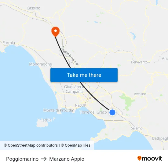 Poggiomarino to Marzano Appio map