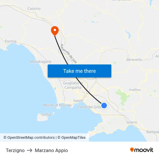 Terzigno to Marzano Appio map