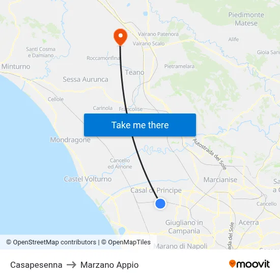 Casapesenna to Marzano Appio map
