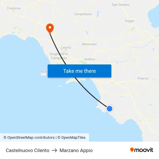 Castelnuovo Cilento to Marzano Appio map