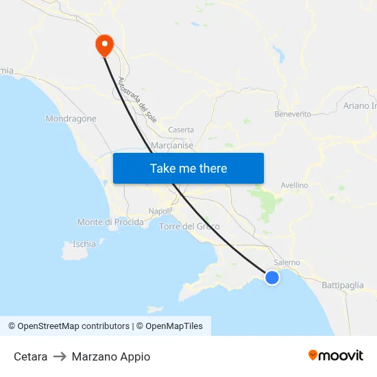 Cetara to Marzano Appio map