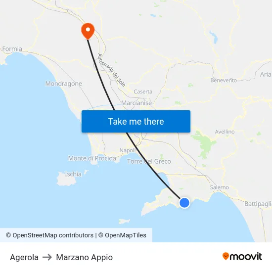 Agerola to Marzano Appio map
