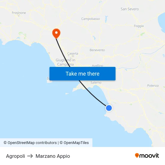 Agropoli to Marzano Appio map