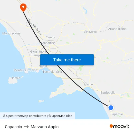 Capaccio to Marzano Appio map