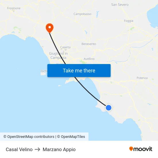 Casal Velino to Marzano Appio map