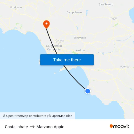 Castellabate to Marzano Appio map