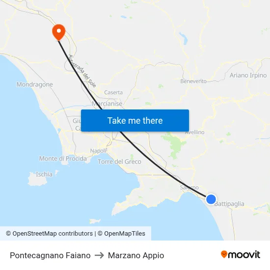 Pontecagnano Faiano to Marzano Appio map