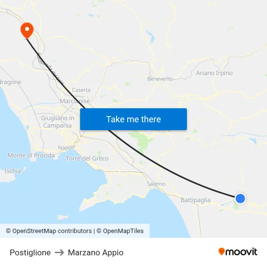Postiglione to Marzano Appio map