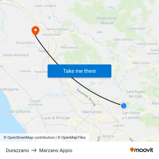 Durazzano to Marzano Appio map