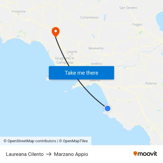 Laureana Cilento to Marzano Appio map