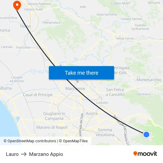 Lauro to Marzano Appio map
