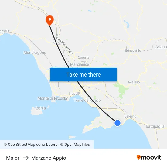 Maiori to Marzano Appio map