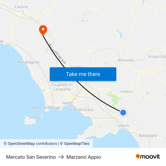 Mercato San Severino to Marzano Appio map